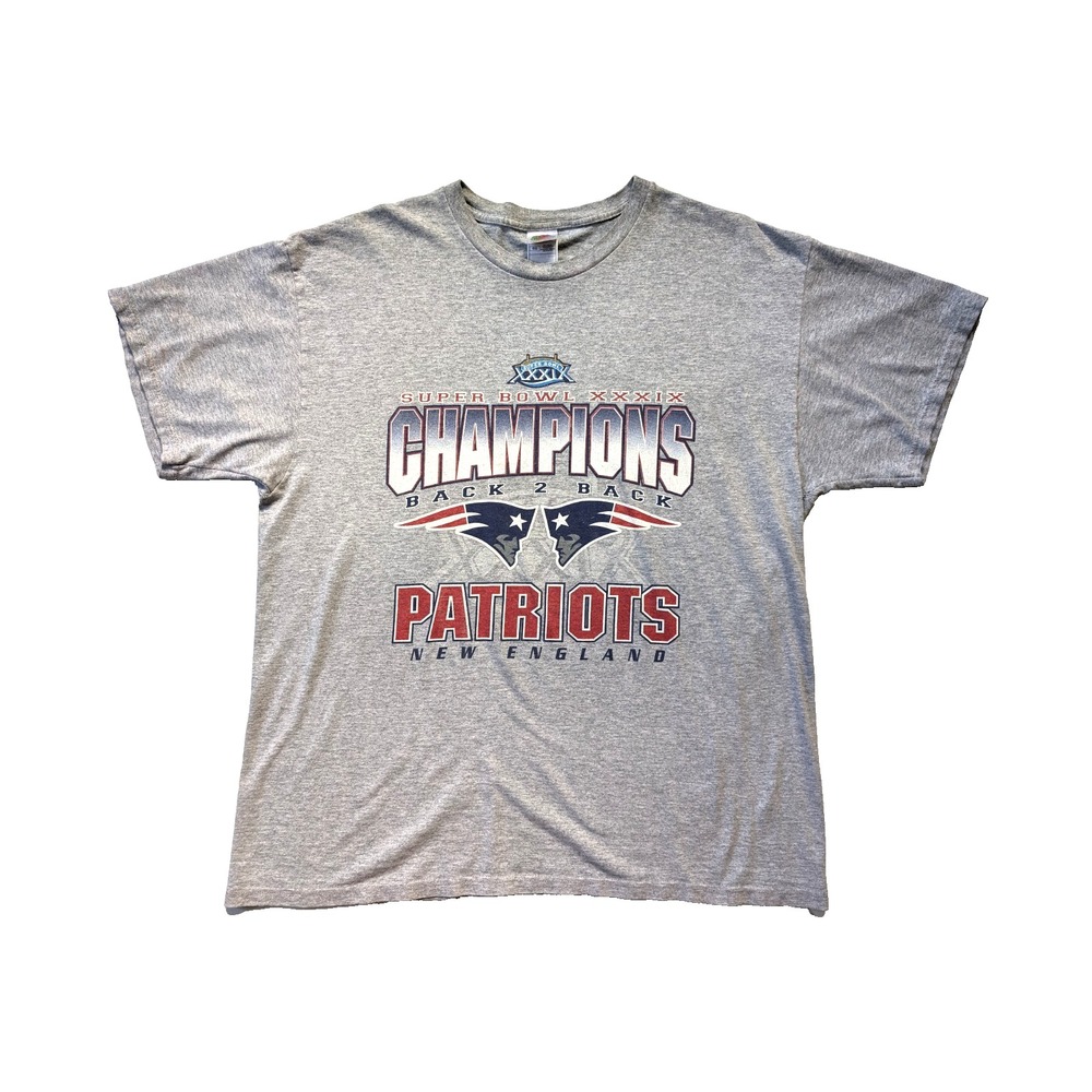 Vintage New England Patriots Super Bowl Champions Back 2 Back Shirt Mens XL Gray